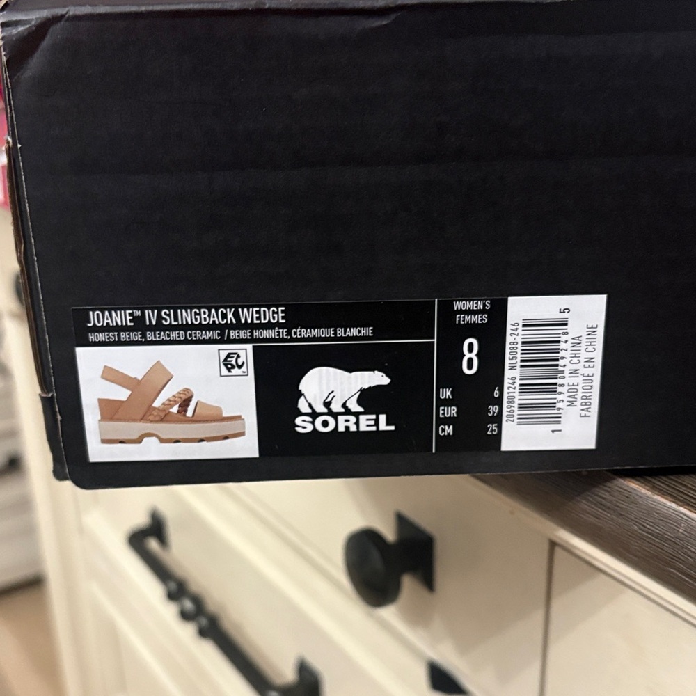 Sorel Beige and White Slingback Wedges